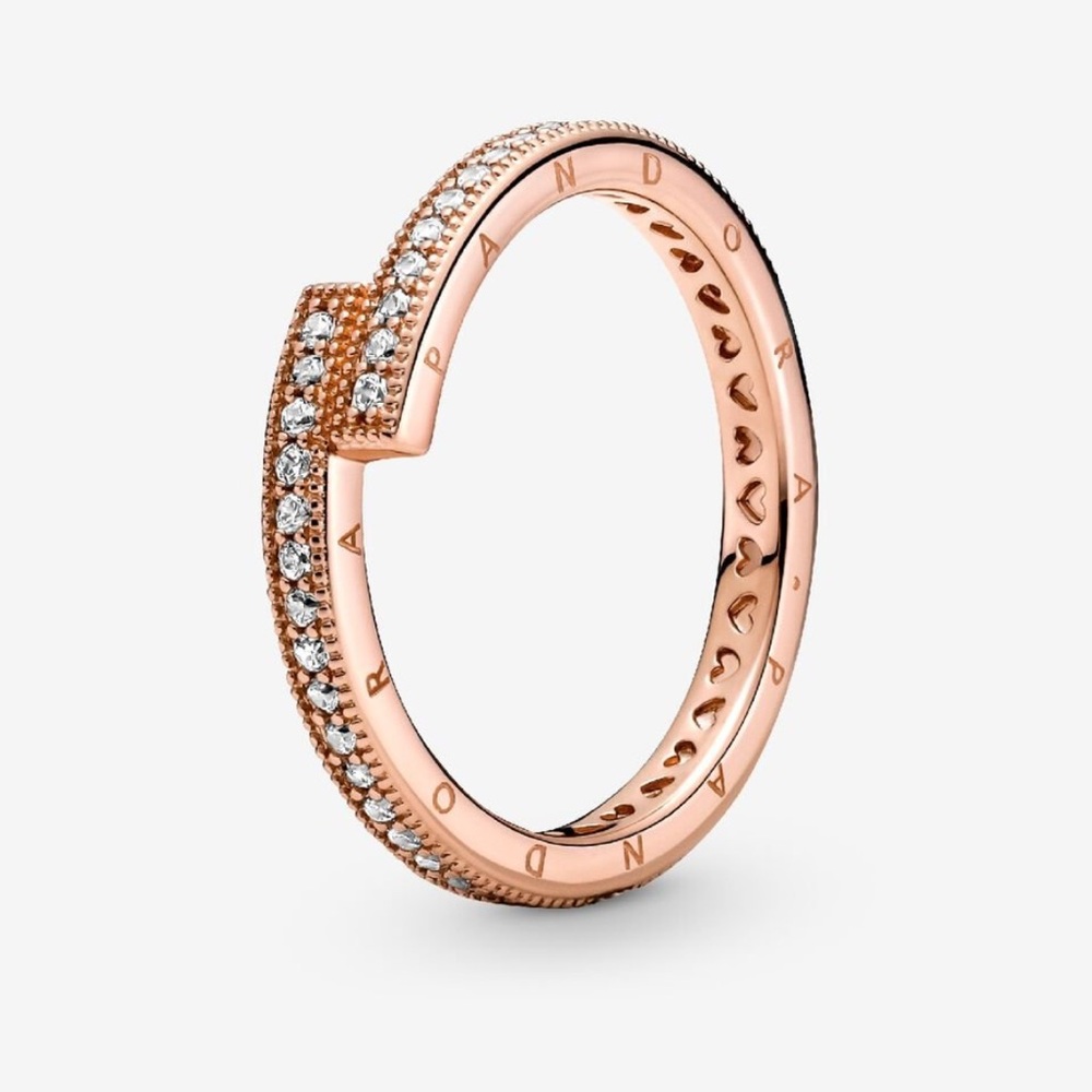 Pandora Rose Gold and White Ring with Sparkling Accents